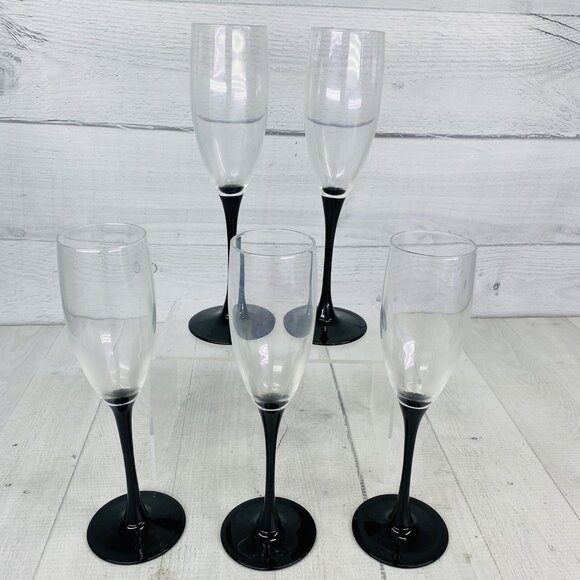 Luminarc France Jet Black Stem 6 oz Champagne Flutes 8 5/8\